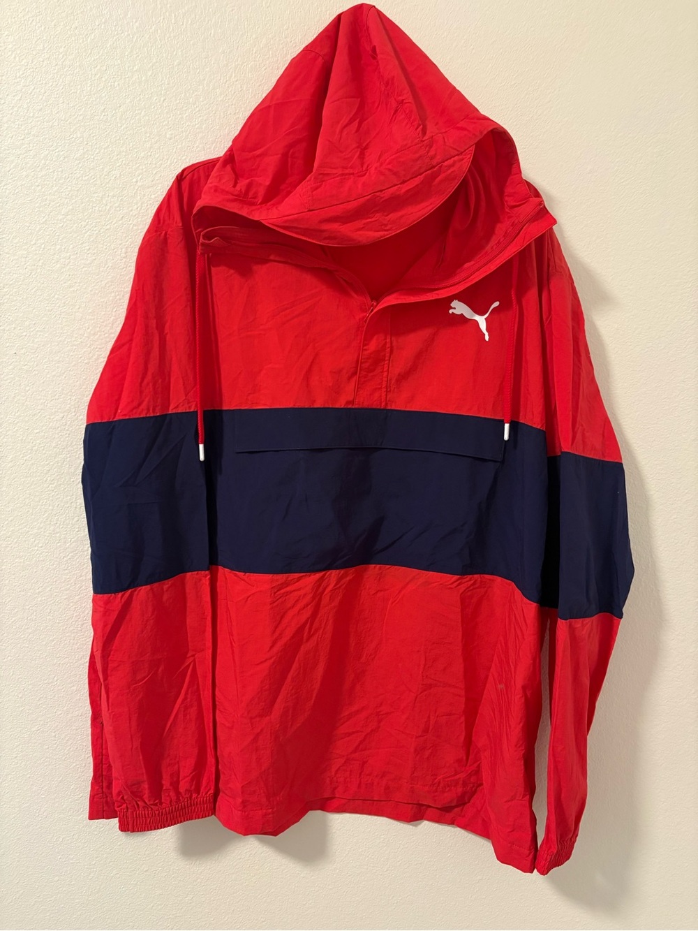 Puma Red Hooded Pullover with Navy Logo Tag